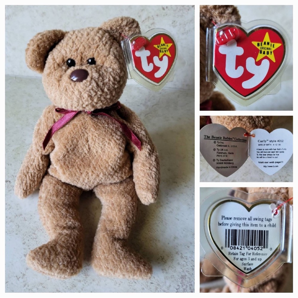 Curly beanie baby bear